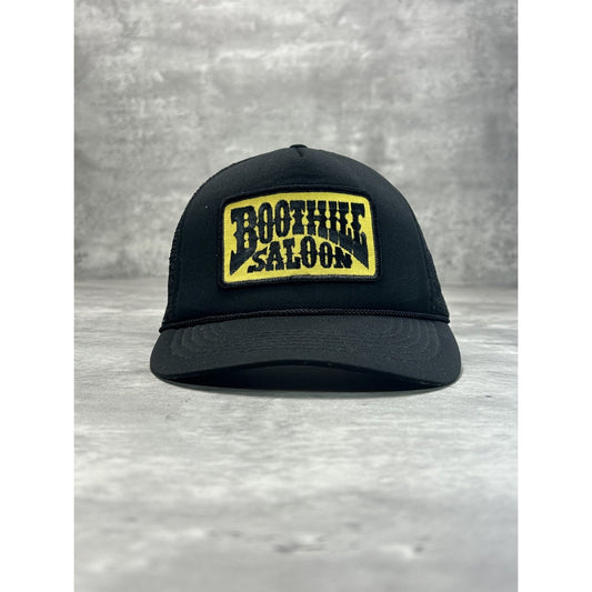 Vintage 90s Boot Hill Saloon Embroidered Patch Trucker Snapback Hat OSFA Black