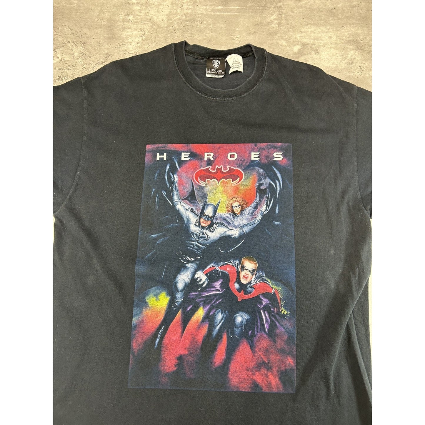 Vintage 90s Batman & Robin Heroes & Villains Movie Promo Graphic T-Shirt Large