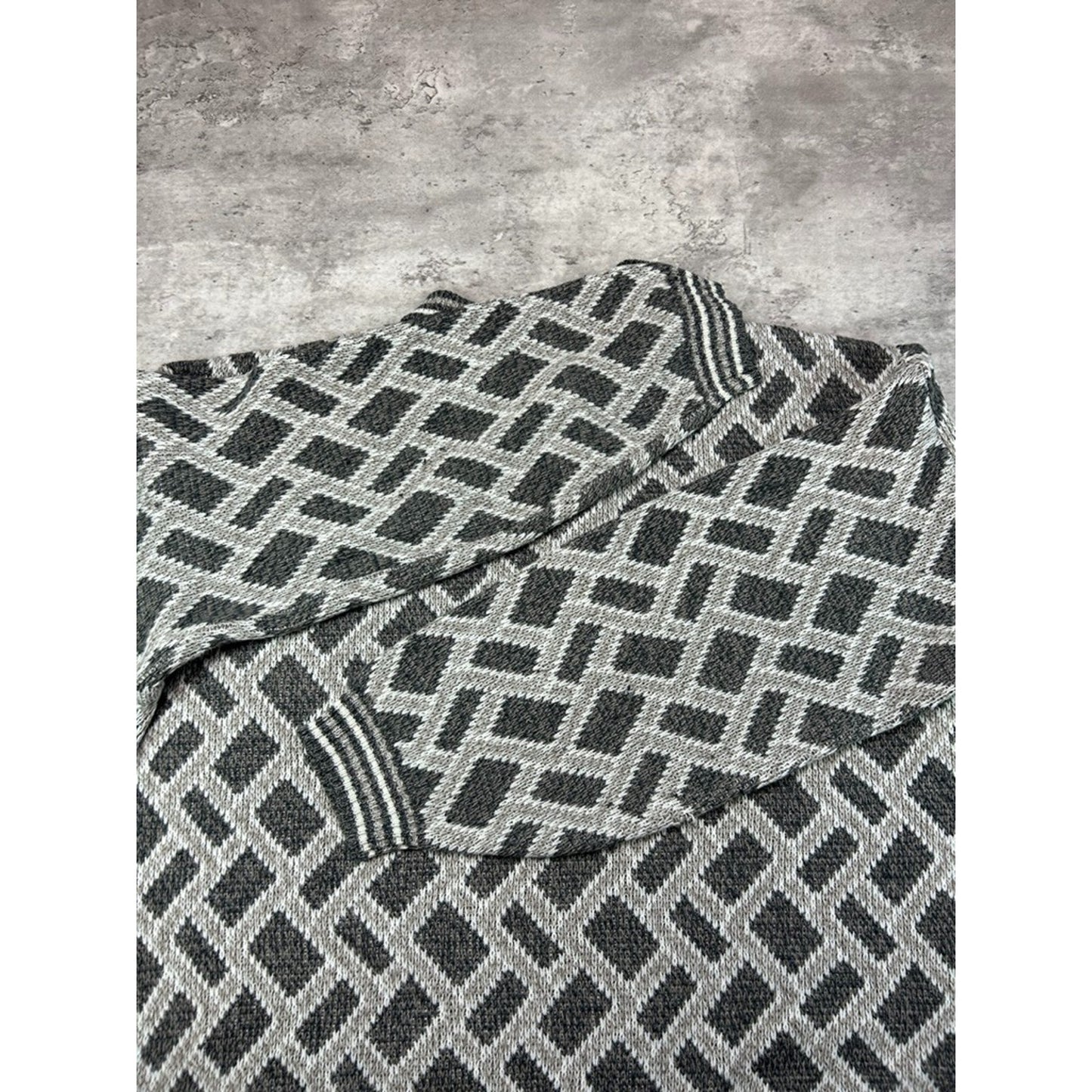 Vintage 90s Bugle Boys Abstract Print 1/4 Button Knit Sweater Size Large Gray