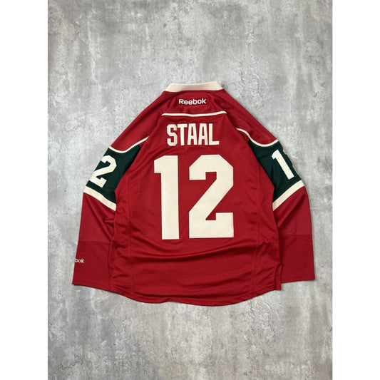 Eric Staahl #12 Minnesoa Wild Embroidered Patch Reebok Hockey Jersey Size Medium