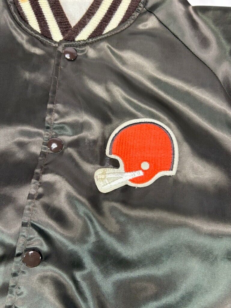 Vintage 80s Cleveland Browns NFL Satin Varsity Football Bomber Jacket Size Large