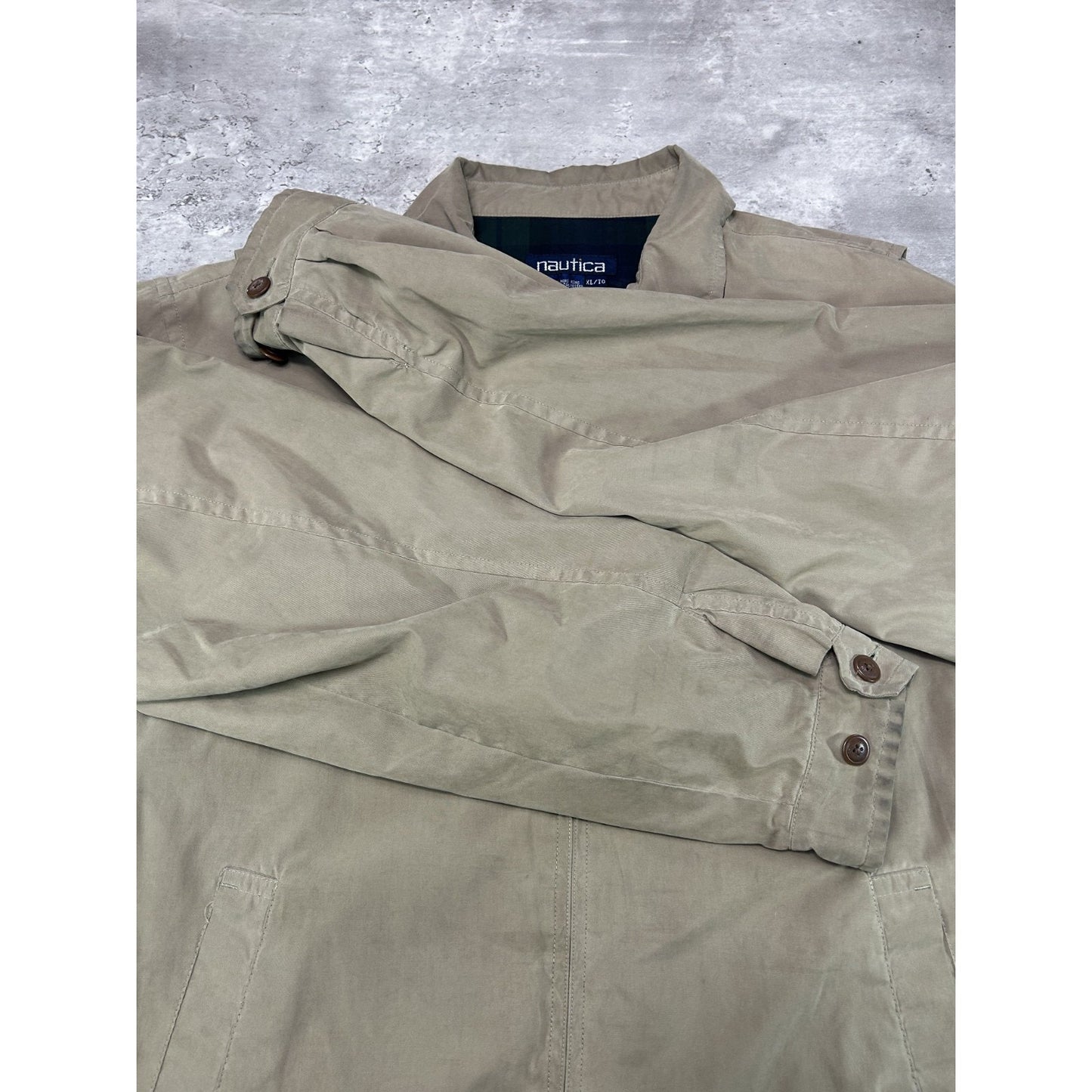 Vintage 90s Nautica Embroidered Full Zip Harrington Jacket Size XL Beige