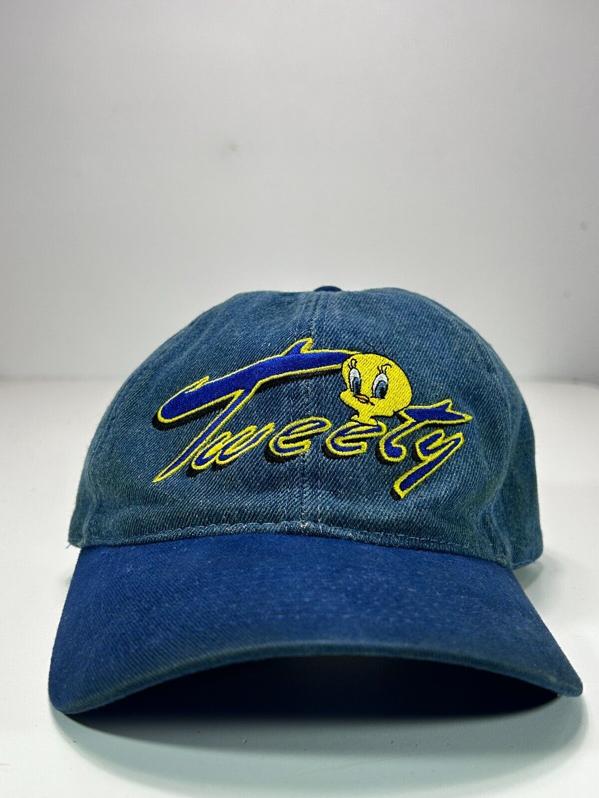 Vintage 2000 Looney Tunes Tweety Embroidered Denim Strapback Hat OSFA