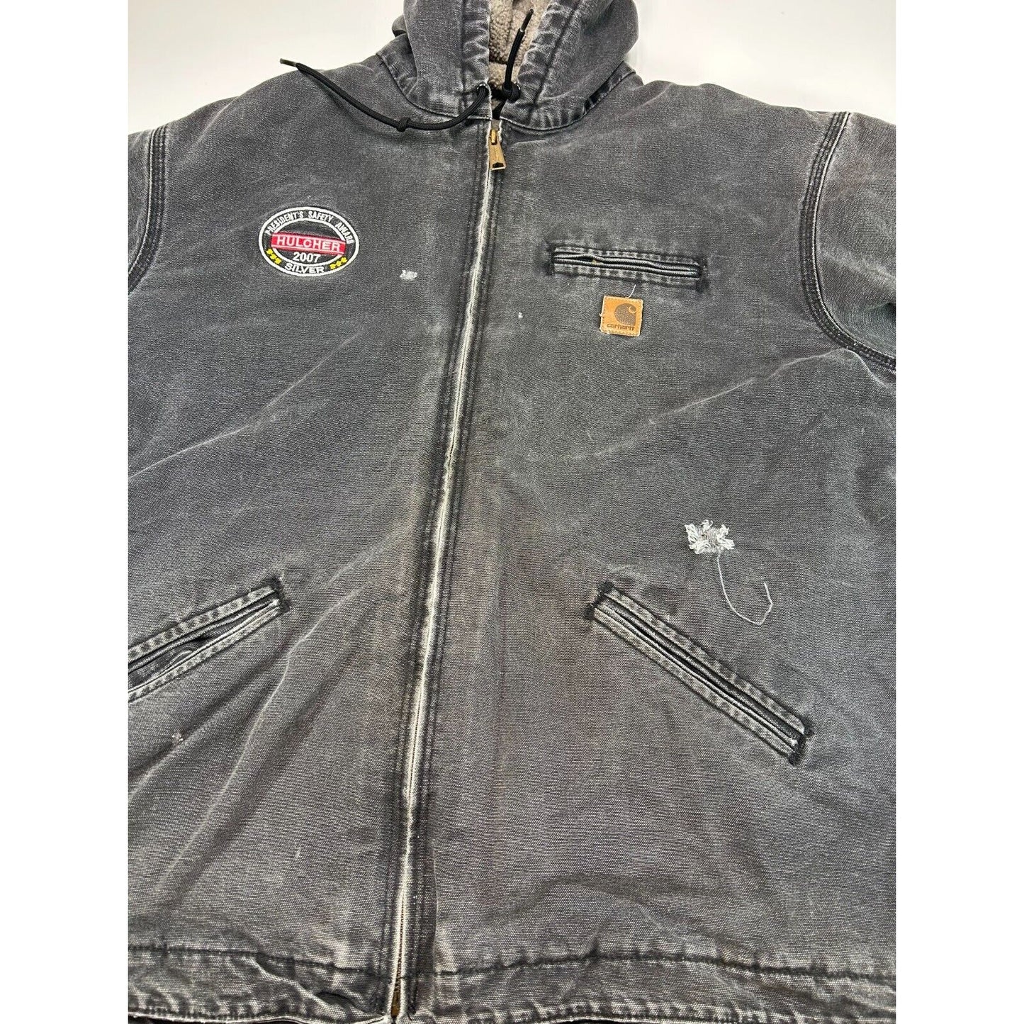 Vintage Carhartt Sherpa Lined Canvas Workwear Hooded Detroit Jacket Size XXL