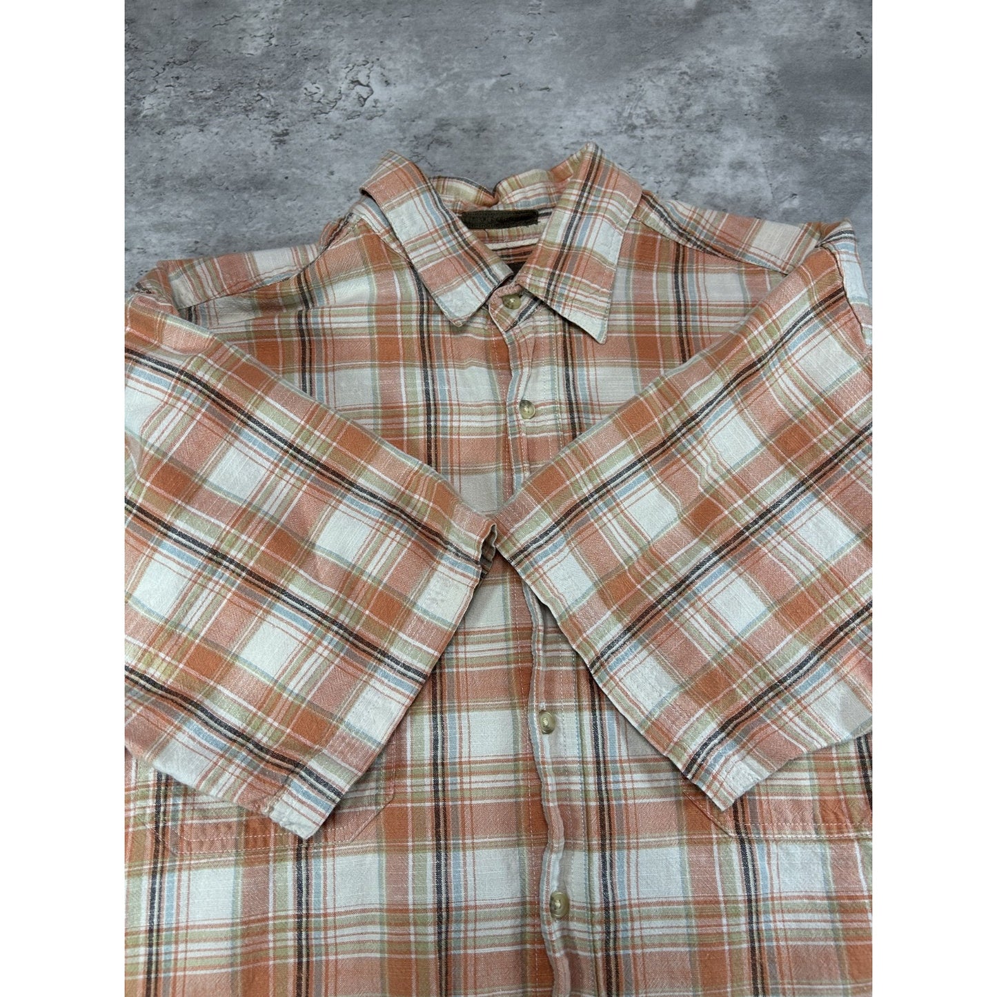St Johns Bay Plaid Print Short Sleeve Reworked Cropped Button Up Shirt Sz Large
