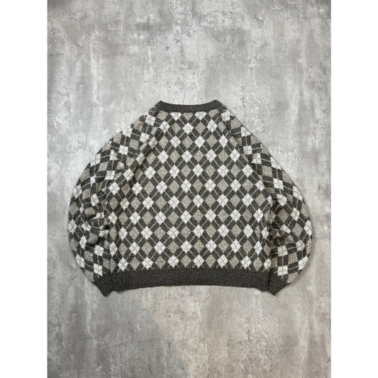 Vintage 90s David Taylor Diamond Print Knit Cardigan Sweater Size Large