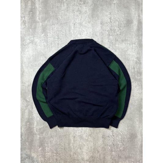 Vintage 90s Varsity Striped Pullover Ribbed Knit Sweater Size Medium Green/Blue