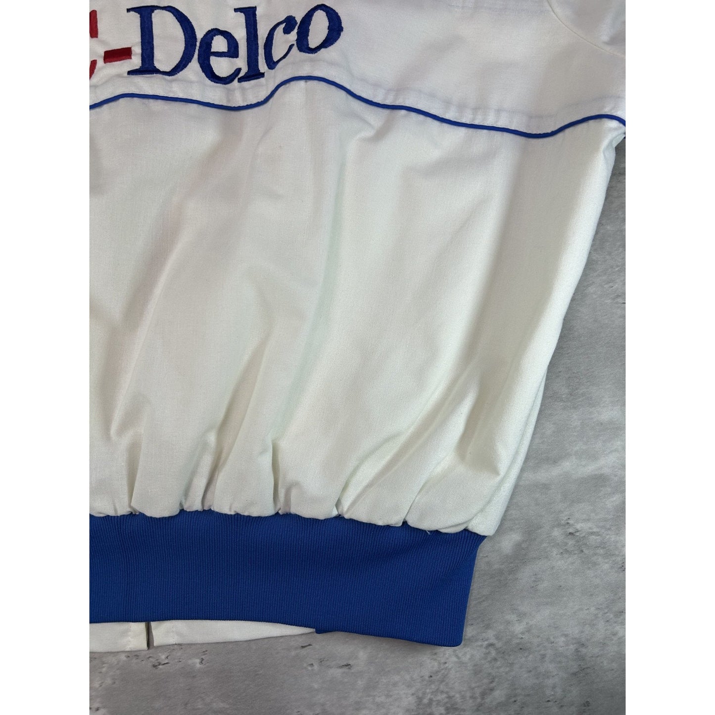 Vintage 80s Al-Delco Embroidered Logo Full Zip Racing Bomber Jacket Size Large