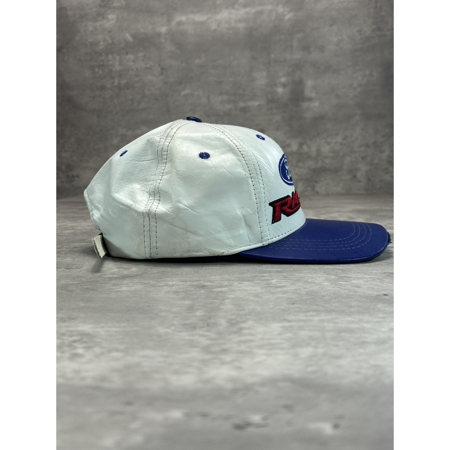 Vintage 90s Ford Racing Embroidered Spellout Leather Strapback Hat OSFA