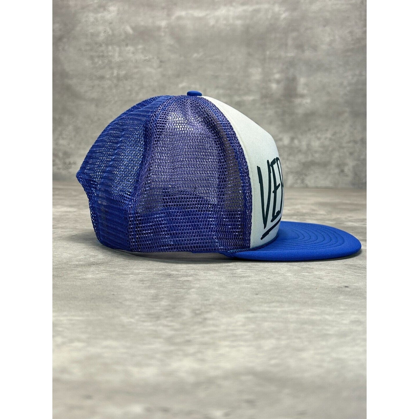 Vintage 80s Vermont Graphic Spell Out Destination Trucker Snapback Hat OSFA Blue