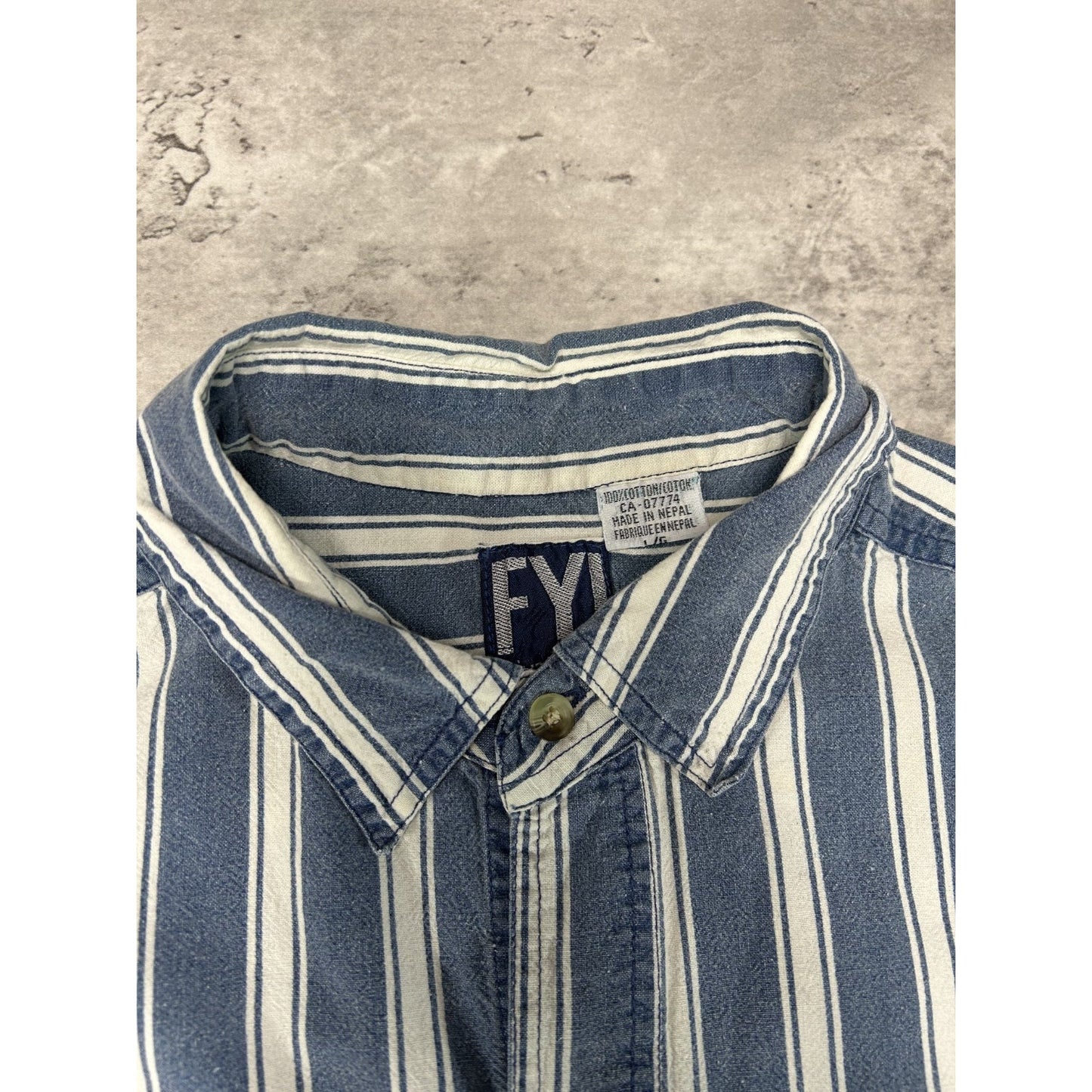 Vintage FYI Private Stock Striped Short Sleeve Cropped Button Up Shirt Sz Large