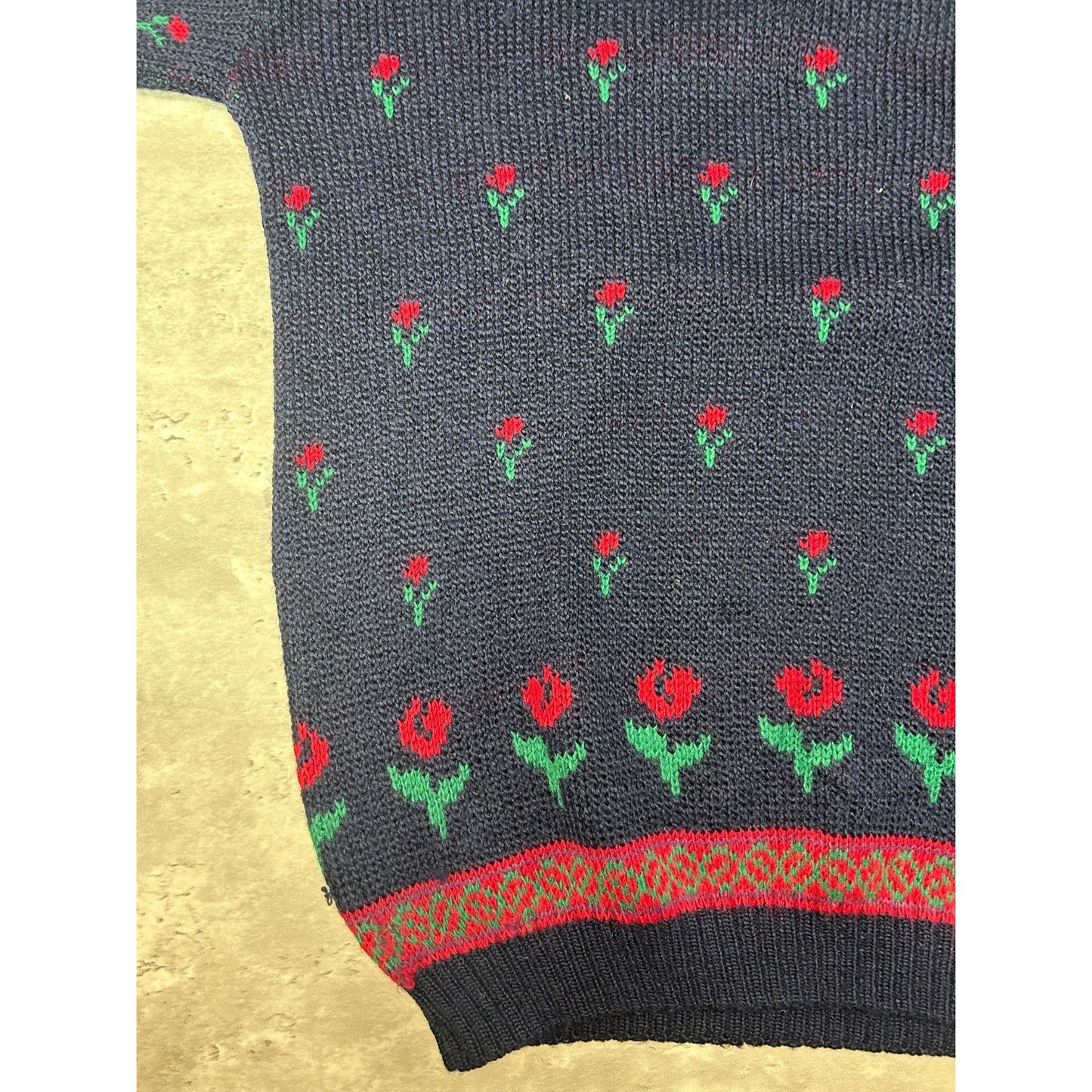 Vintage 80s St Michaels Flower Print Pullover Knit Sweater Size Large