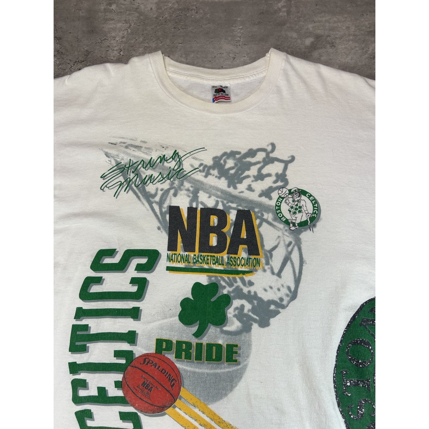 Vintage 90s Boston Celtics NBA All Over Print Basketball T-Shirt Size 2XL