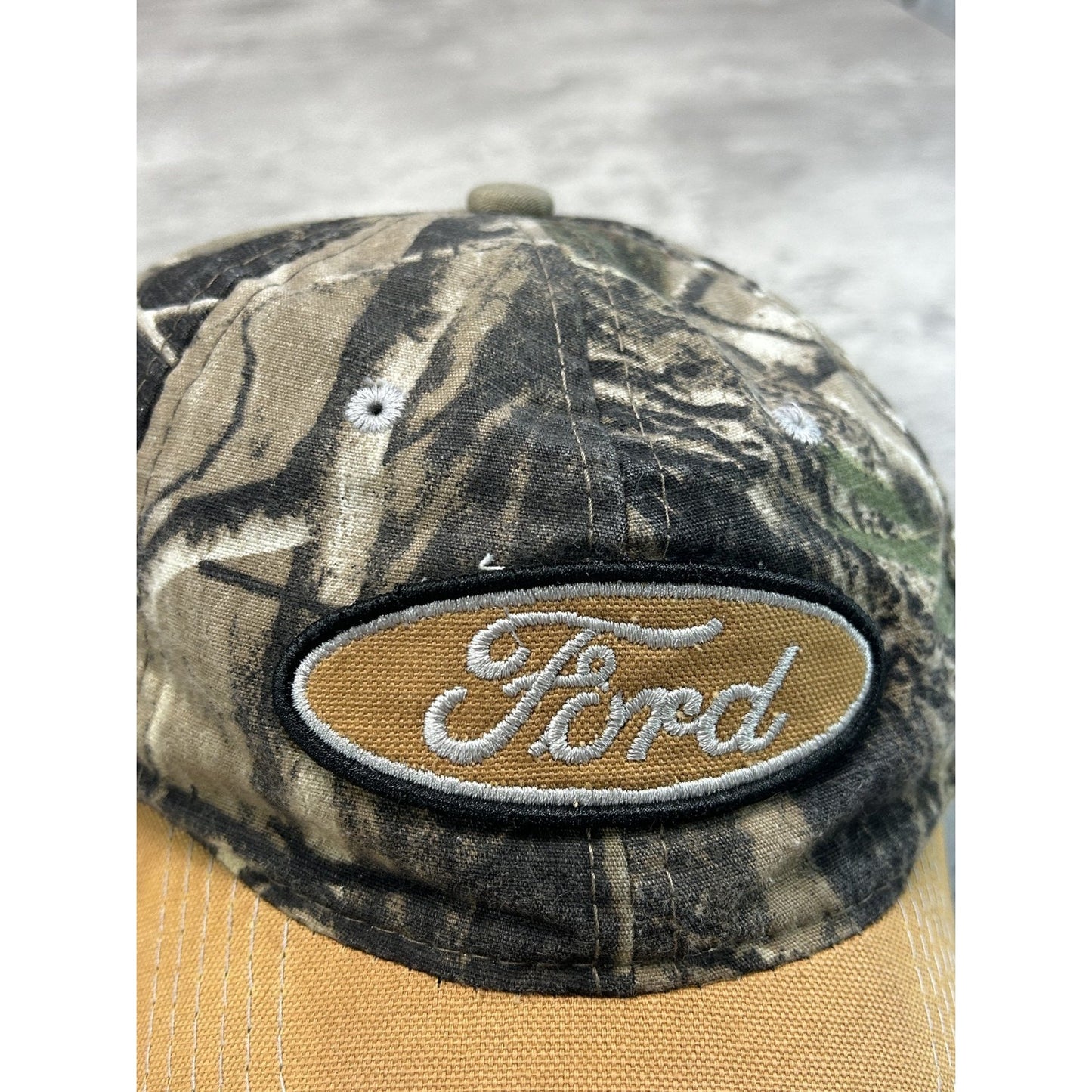 Vintage Ford Tree Camo Embroidered Logo Strapback Hat OSFA