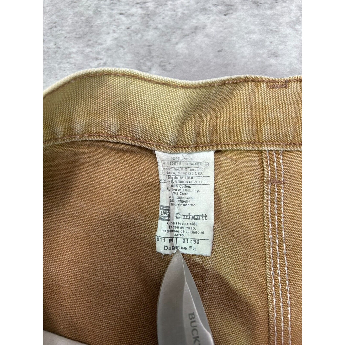 Vintage Carhartt Dungaree Fit Canvas Workwear Carpenter Pants Size 31 Beige
