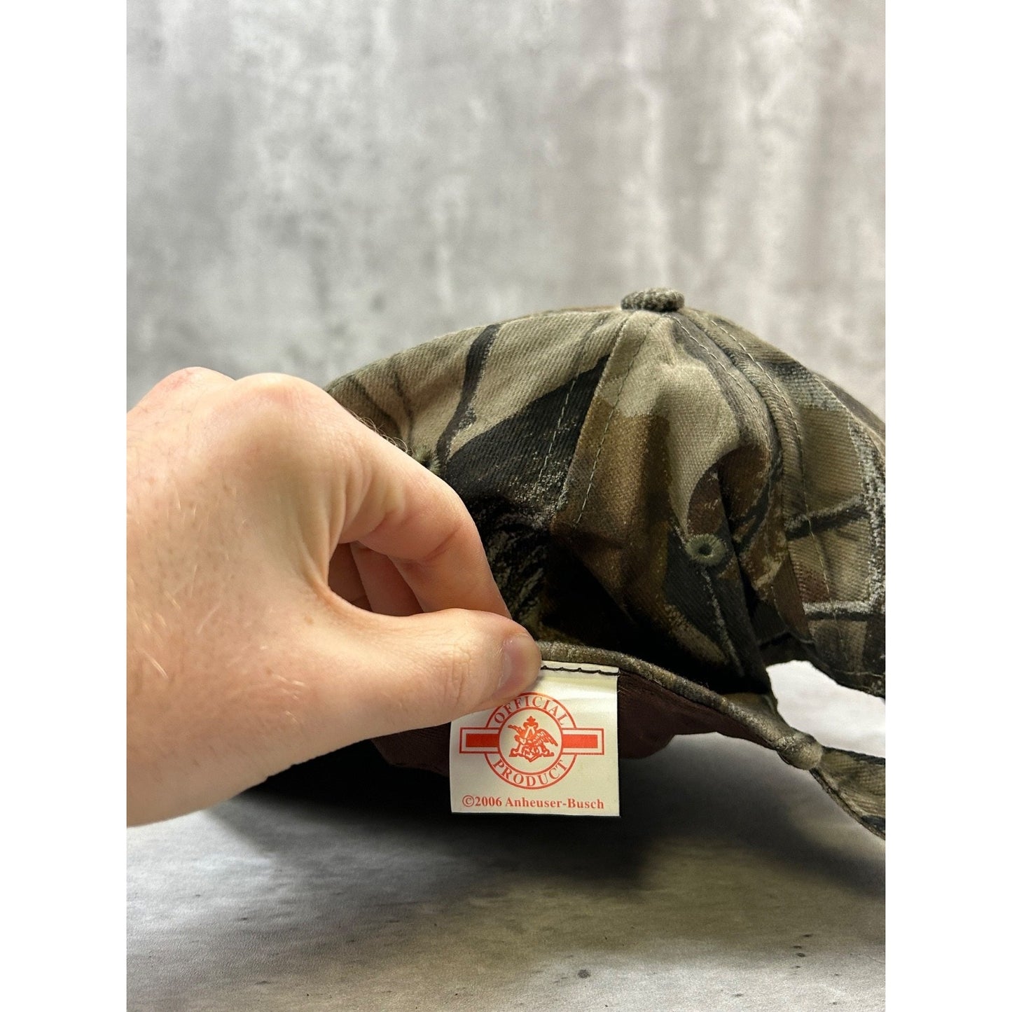 Vintage Budweiser Outdoors Embroidered Tree Camo Hunting Strapback Hat OSFA