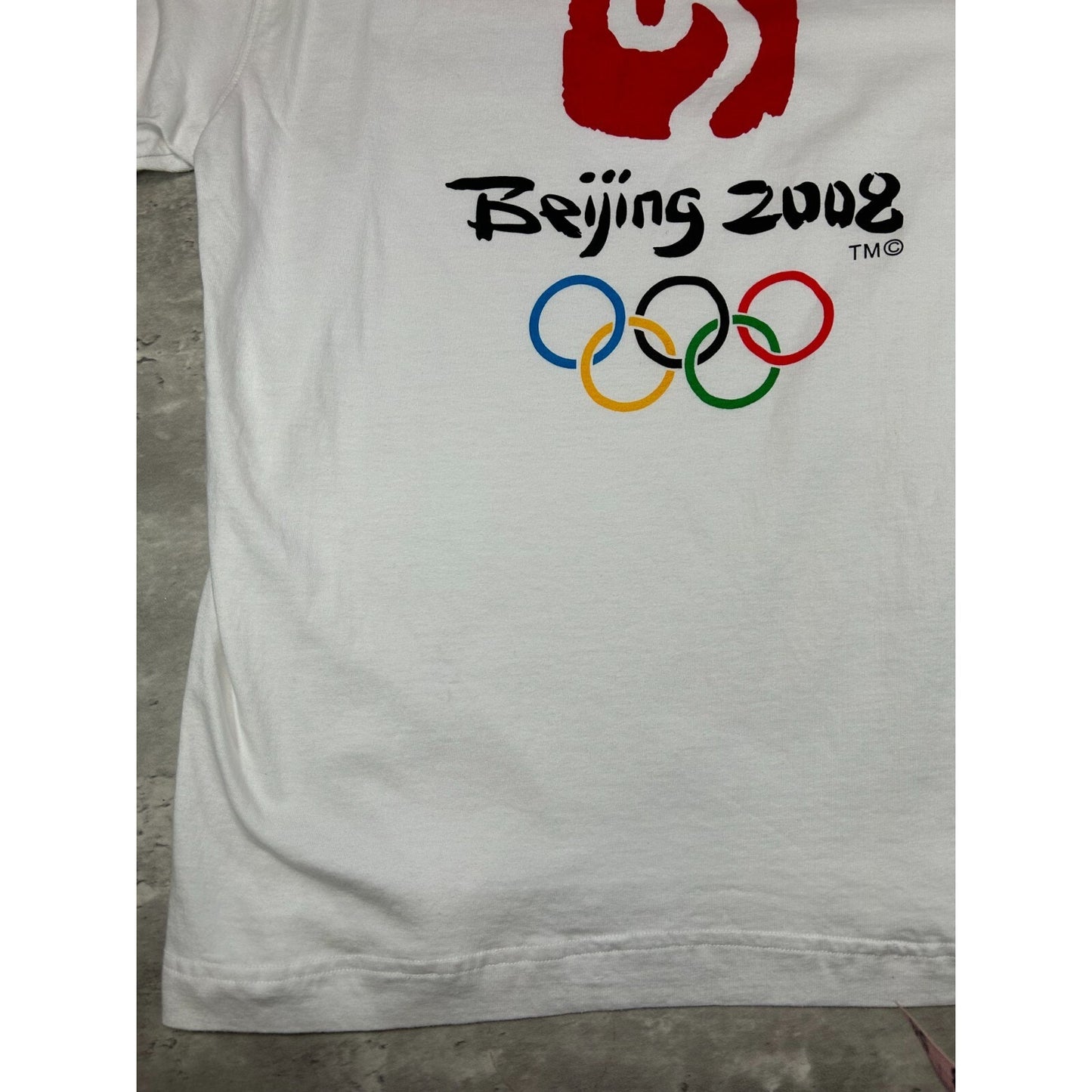 2008 Beijing Olympics Graphic Spellout T-Shirt Size Large White