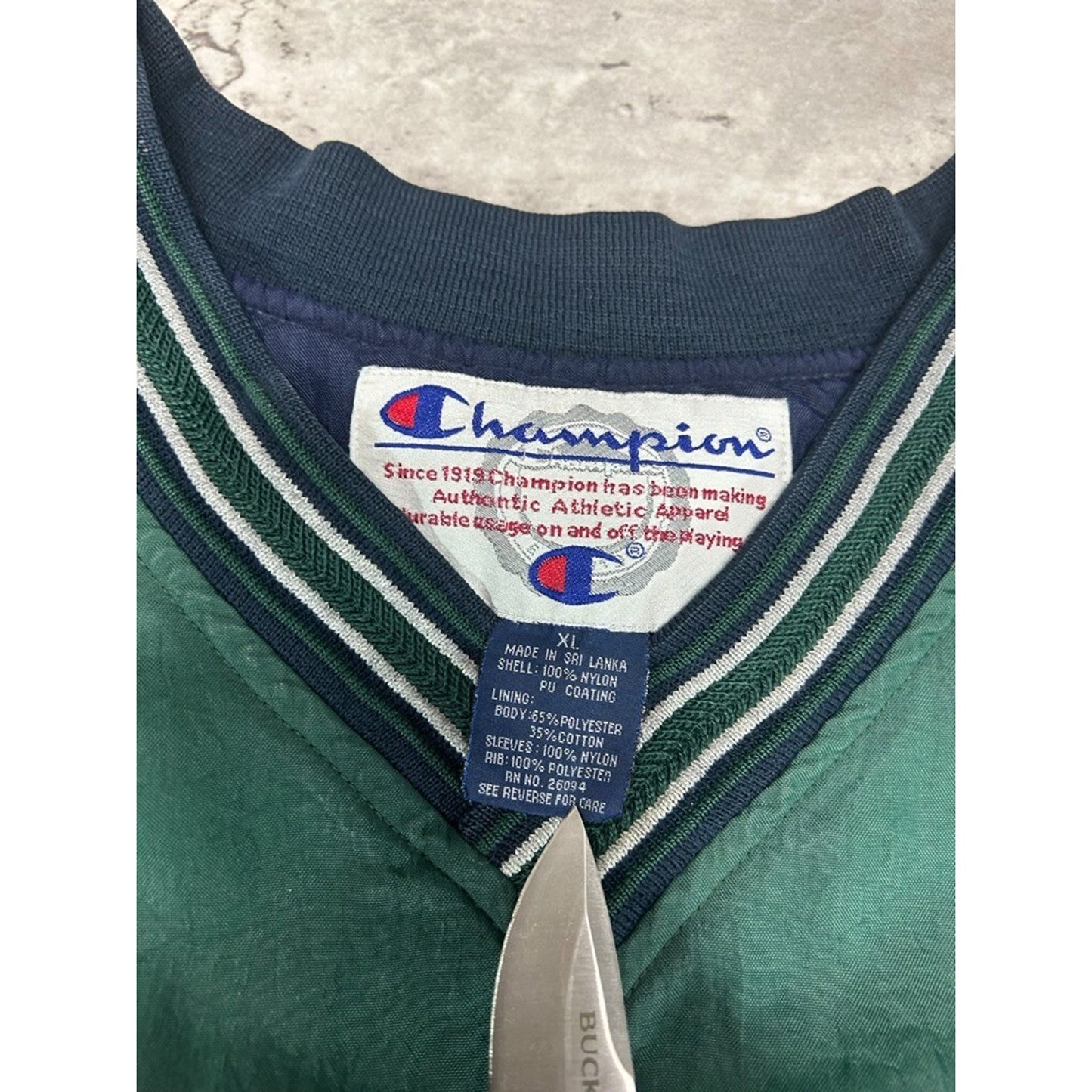 Vintage 90s Champion Embroidered Spellout Nylon Pullover Jacket Size XL Green