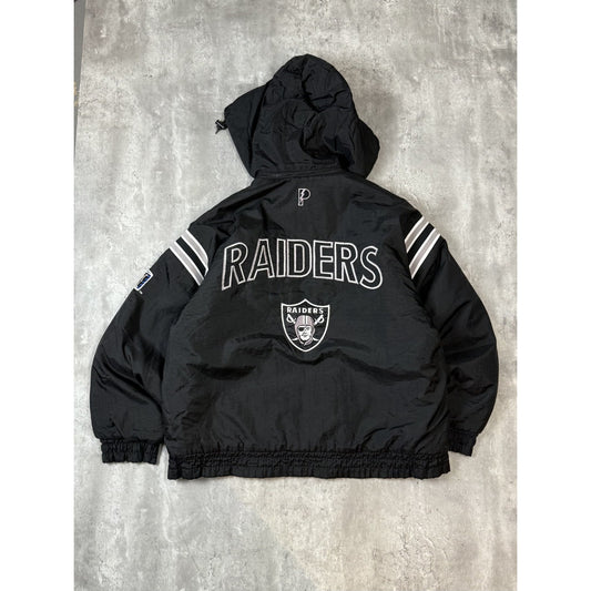 Vintage 90s Oakland Raiders NFL Insulated Hooded Pro Player Jacket Size Large