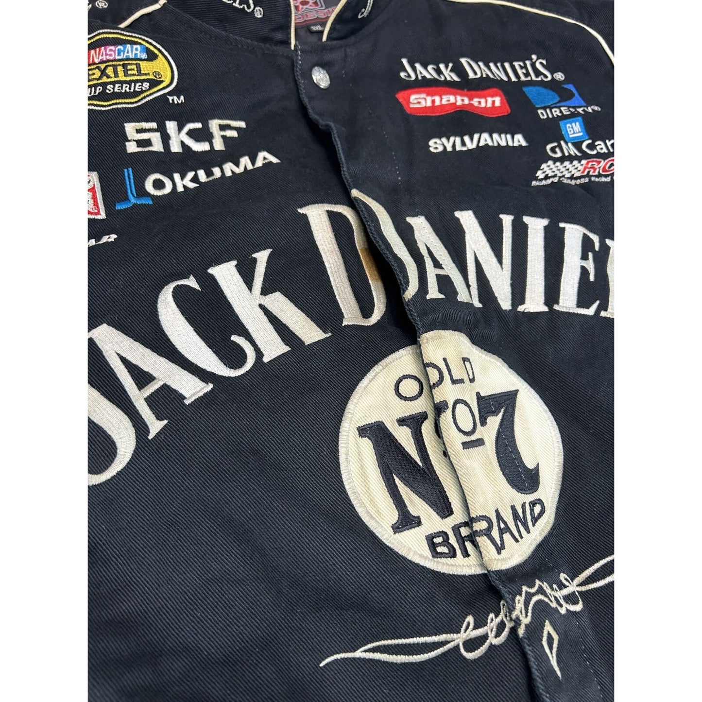 Vintage Jeff Hamilton Jack Daniels Embroidered Nascar Race Jacket Size 3XL Black