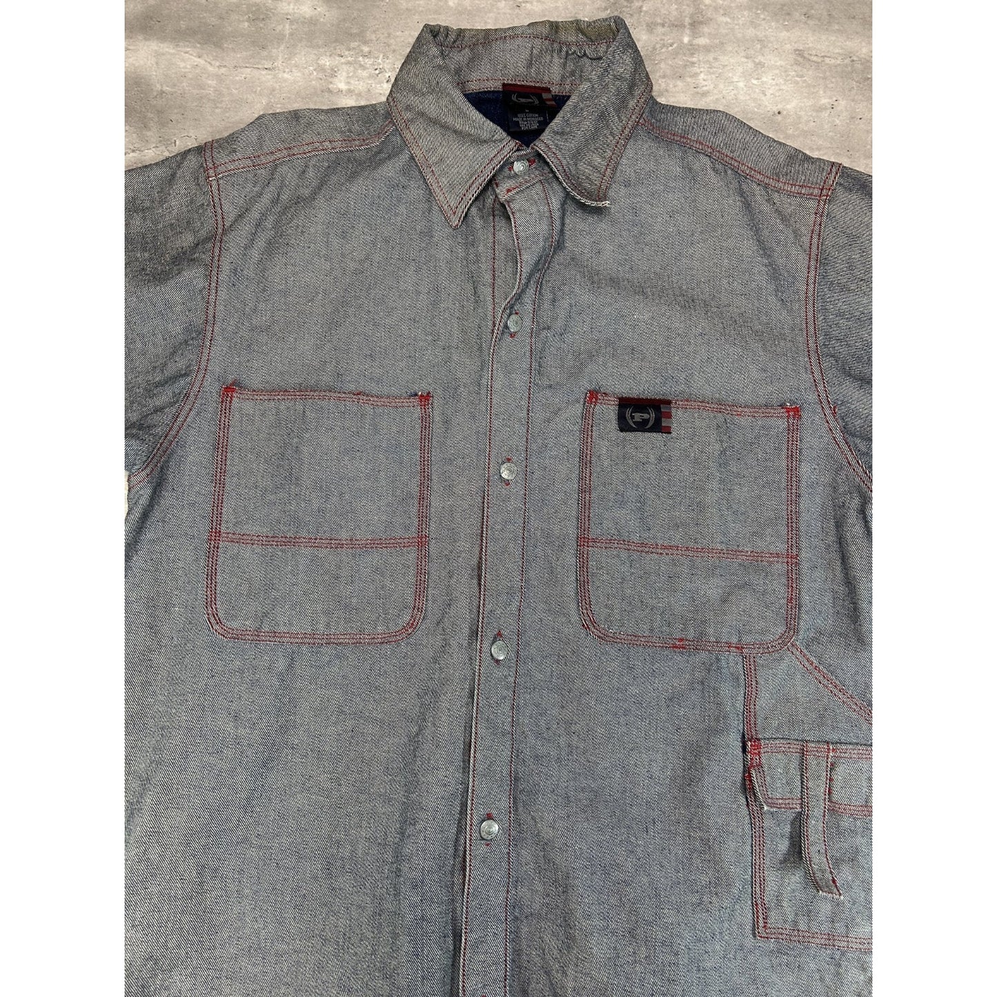 Vintage Y2K Phat Farm Denim Multi Pocket Light Wash Jacket Size Large
