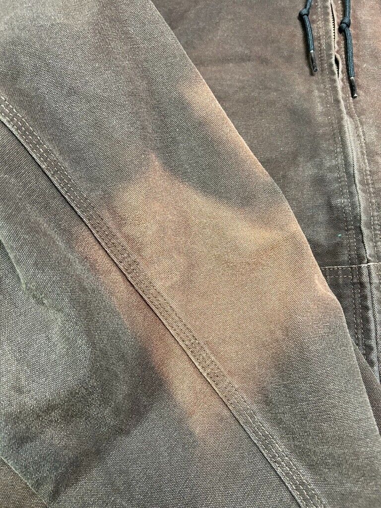 Vintage Carhartt Thermal Lined Canvas Work Wear Hooded Bomber Jacket Size 4XL