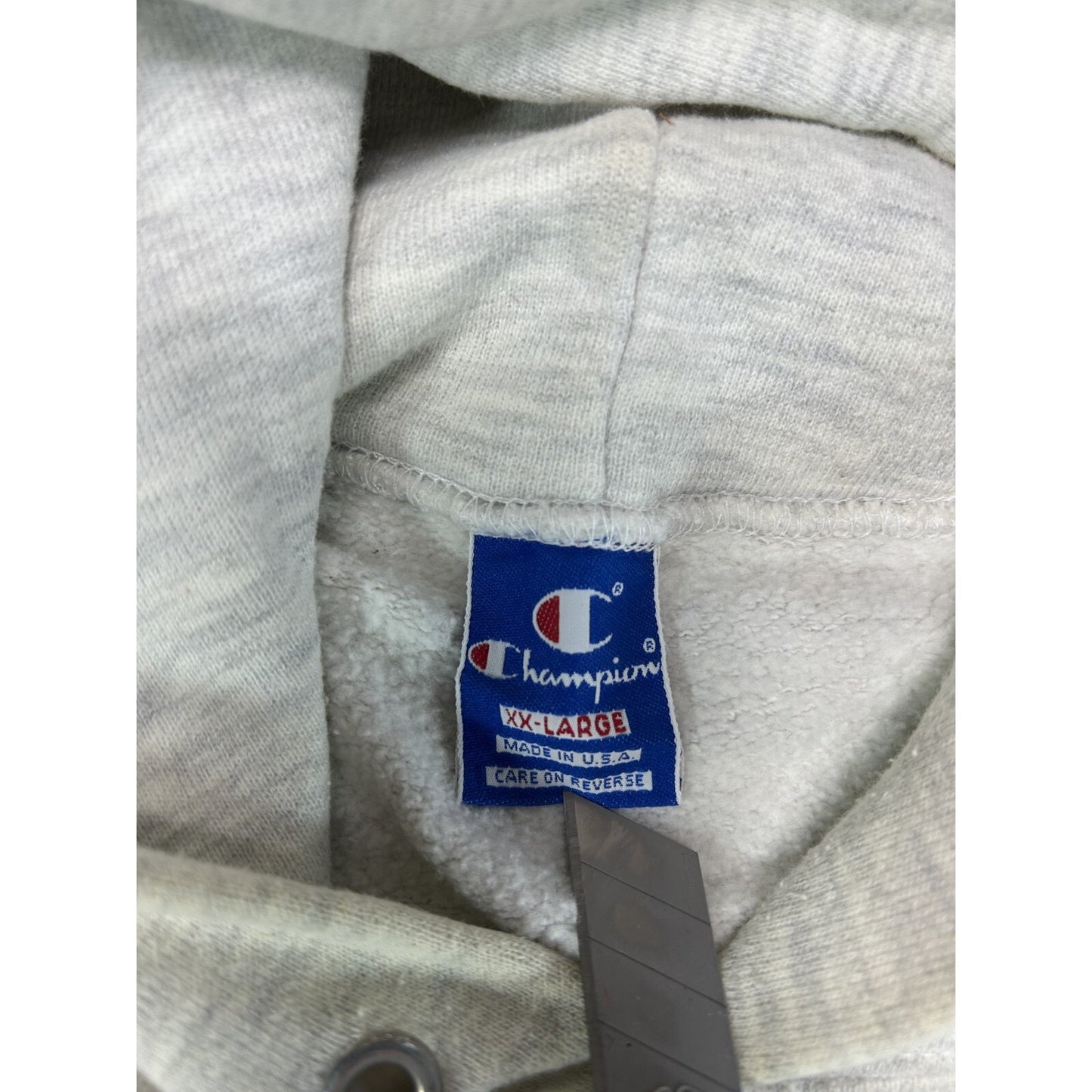 Vintage 90s Champion Embroidered Spellout Logo Hooded Sweatshirt Size XXL