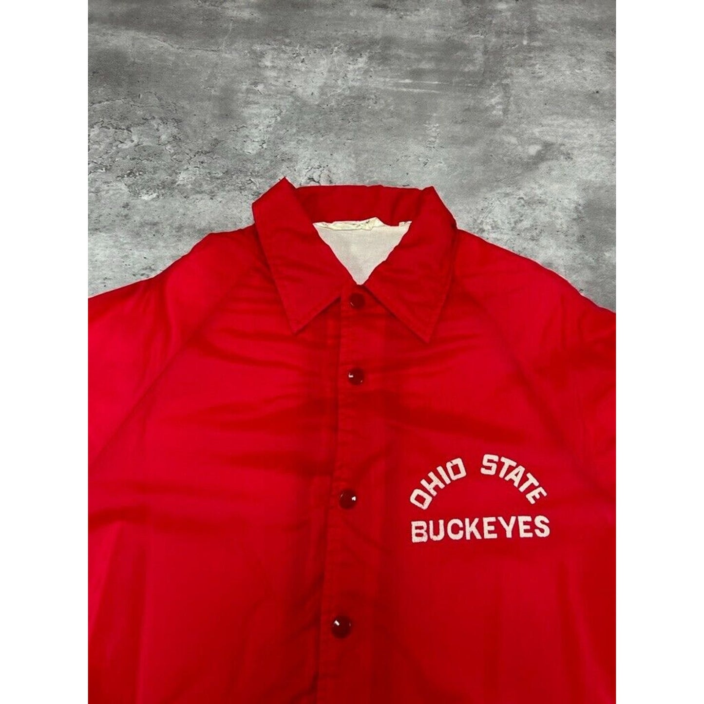 Vintage 80s Ohio State Buckeyes NCAA Nylon Coaches Jacket Size Medium Red
