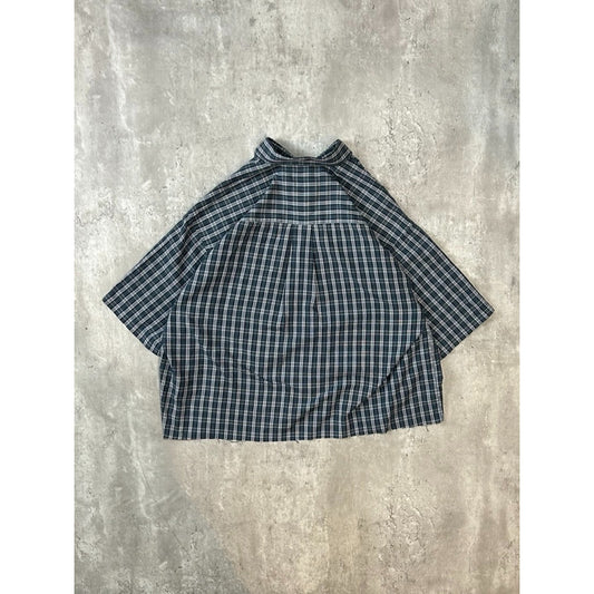 Vintage 90s Plaid Print Short Sleeve Reworked Cropped Button Up Shirt Size Large