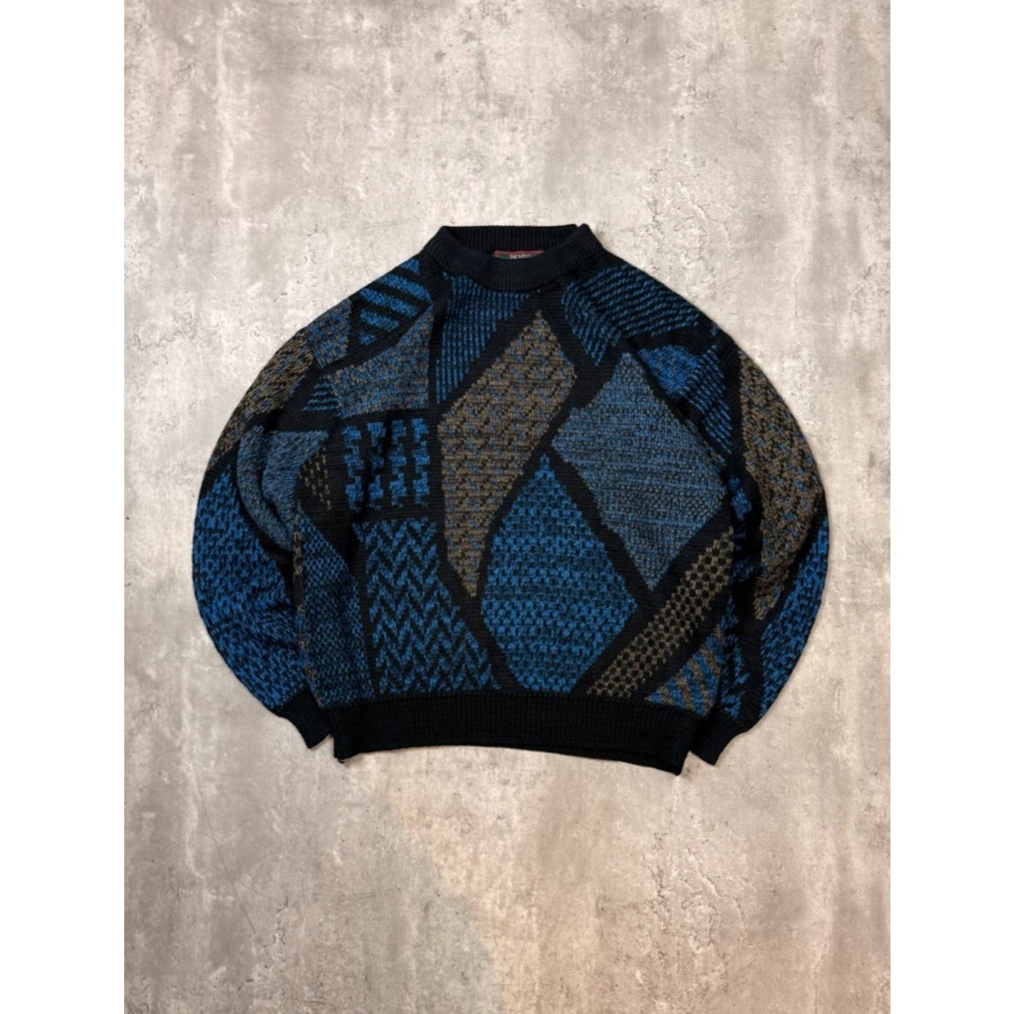 Vintage 80s/90s Abstract Print Pullover Ribbed Knit Sweater Size XL