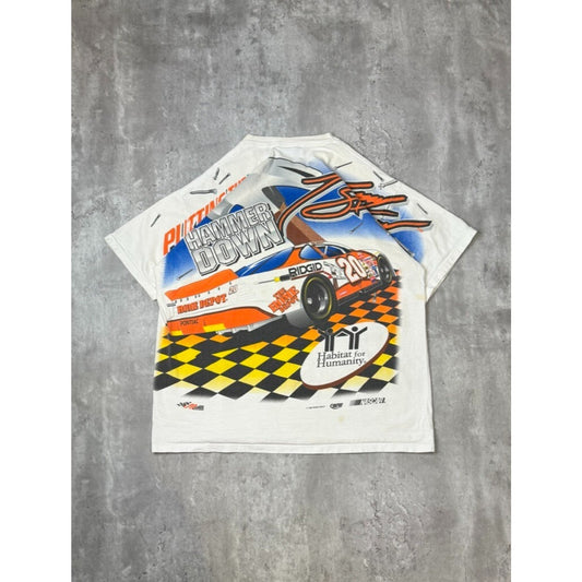 Vintage 1999 Tony Stewart Home Depot Racing Nascar AOP T-Shirt Size Large White