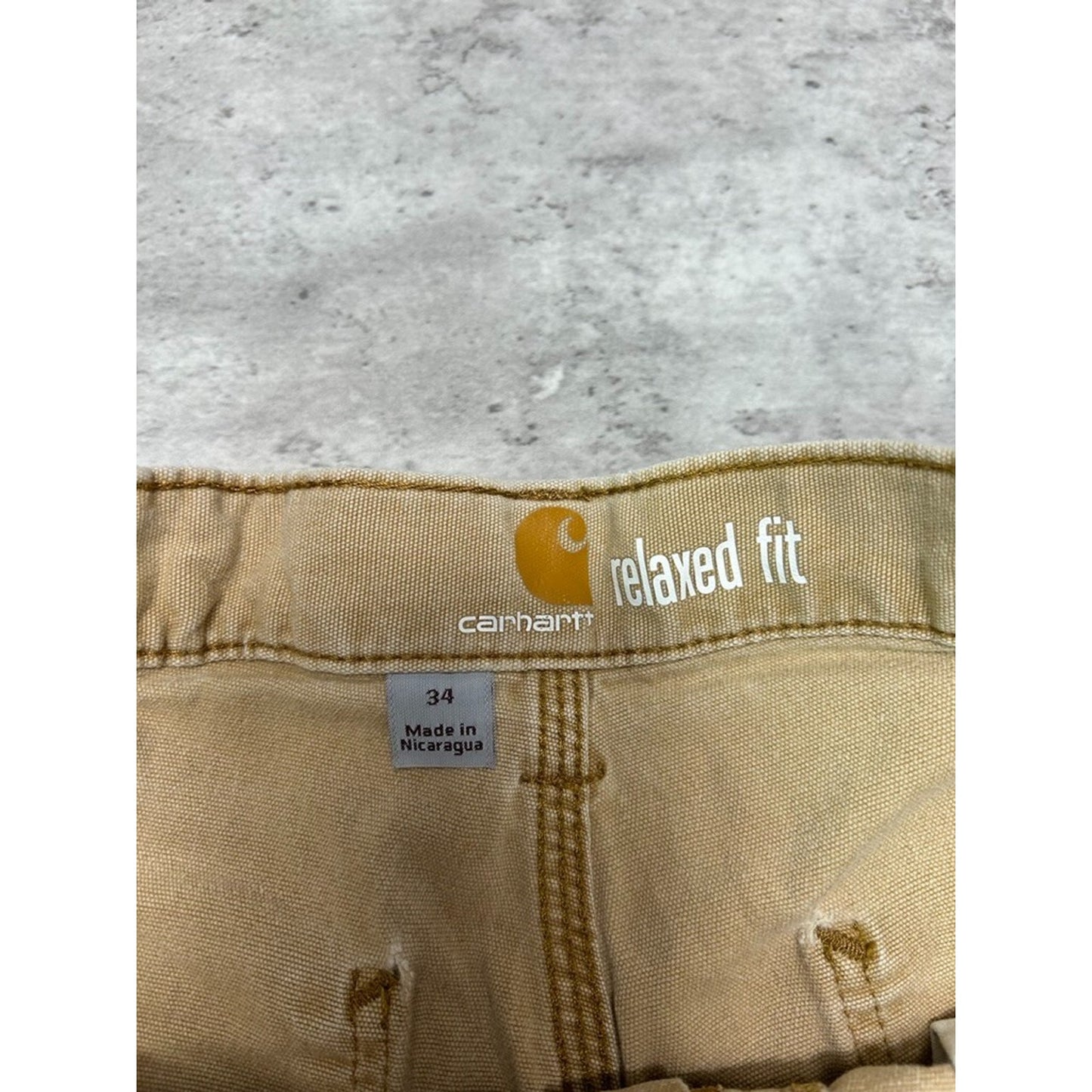 Faded Carhartt Relaxed Fit Canvas Workwear Carpenter Shorts Size 34 Beige