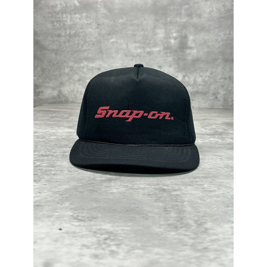 Vintage 80s Snap-On Graphic Spellout Foam Snapback Trucker Hat OSFA Black