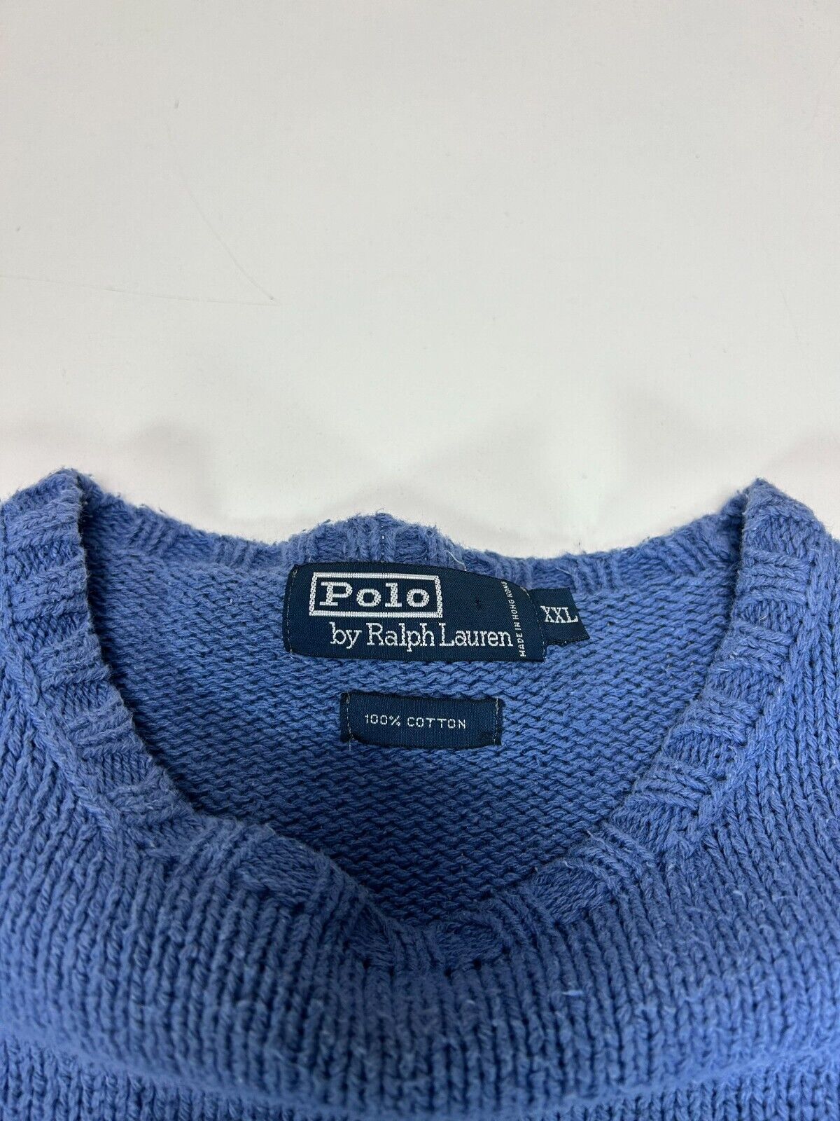 Vintage 90s Polo Ralph Lauren Embroidered Pony V Neck Knit Sweater Size XXL Blue