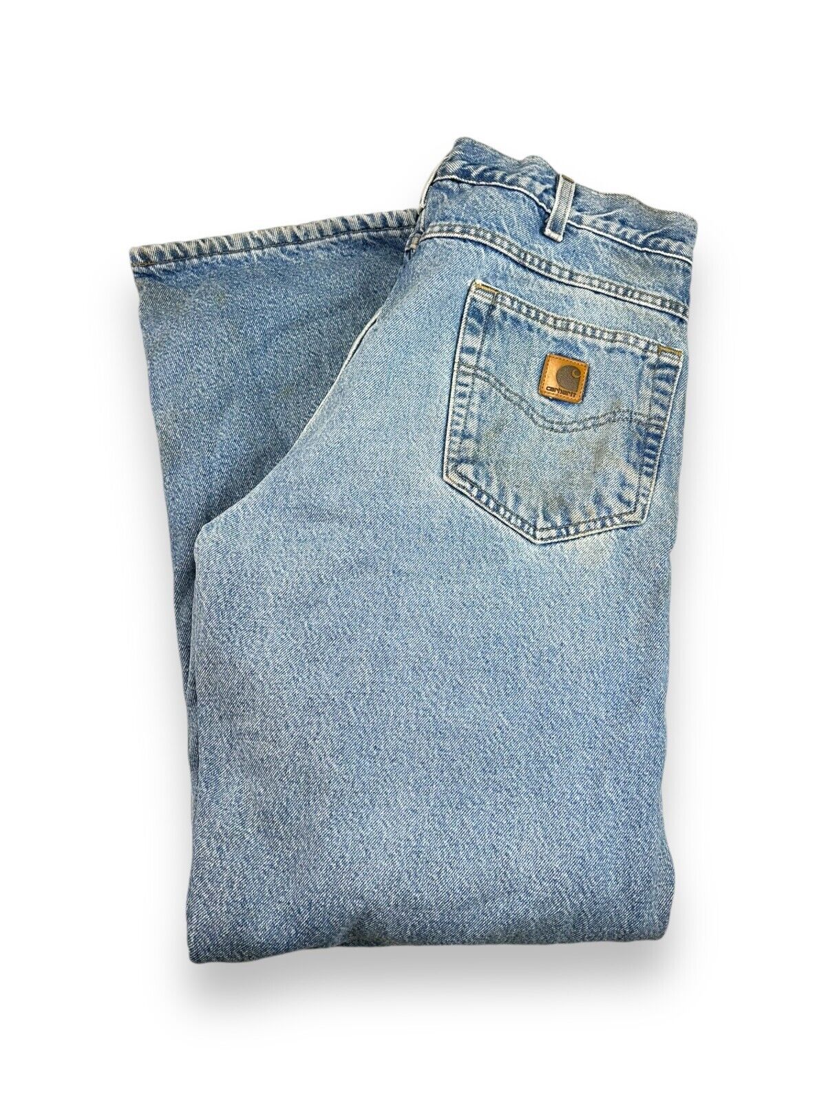Vintage Carhartt Fleece Lined Medium Wash Denim Workwear Pants Size 34W Blue