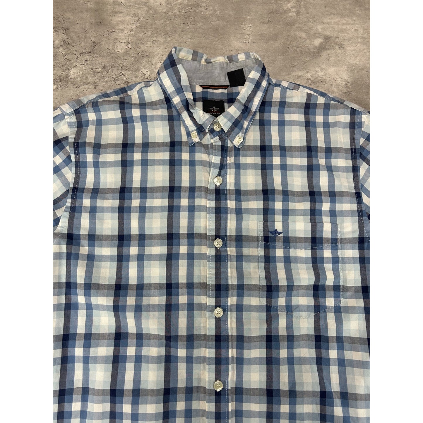 Dockers Plaid Print Short Sleeve Cropped Reworked Button Up Shirt Size Medium