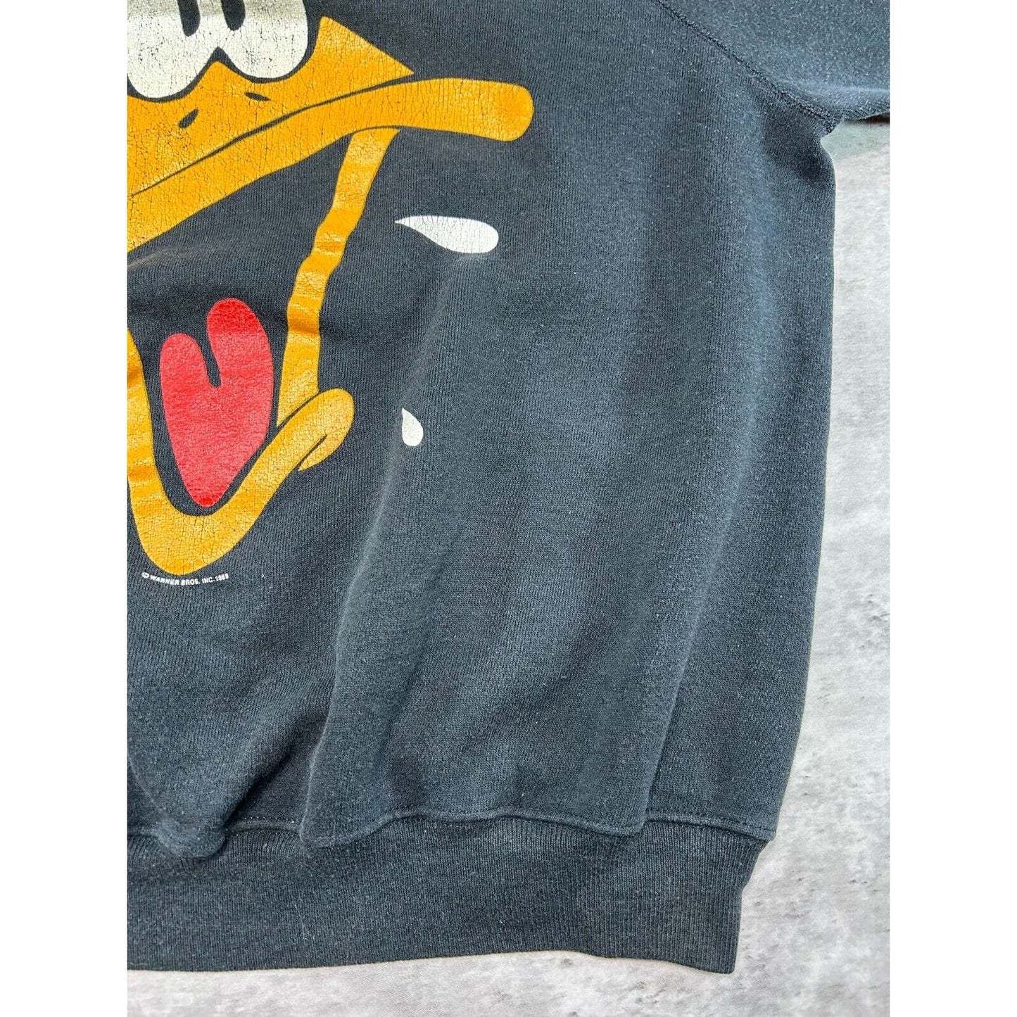 Vintage 1989 Looney Tunes Daffy Duck Big Face Graphic Sweatshirt Size XL Black