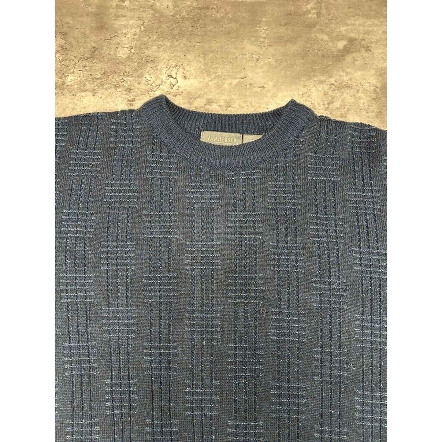 Vintage 90s Van Heusen Texture Pattern Pullover Knit Sweater Size Medium