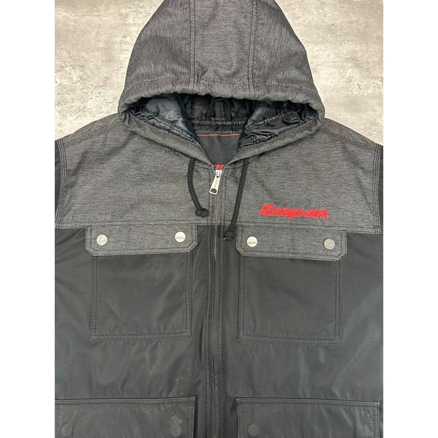 Vintage Snap On Insulated Canvas Full Zip Hooded Workwear Jacket Size XL