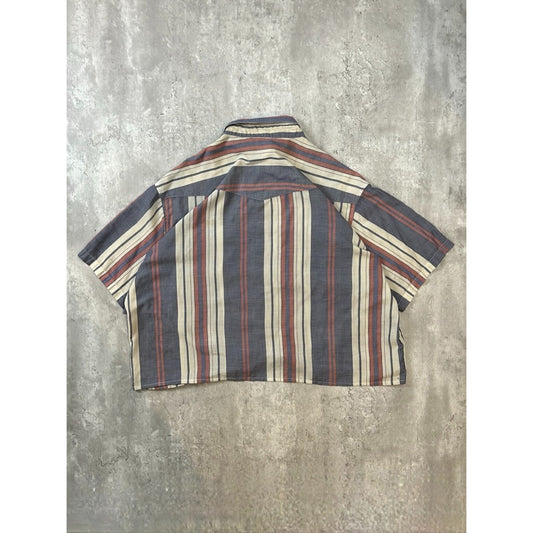 Vintage 80s Wrangler Striped Pearl Snap Reworked Cropped Button Up Shirt Sz 2XL