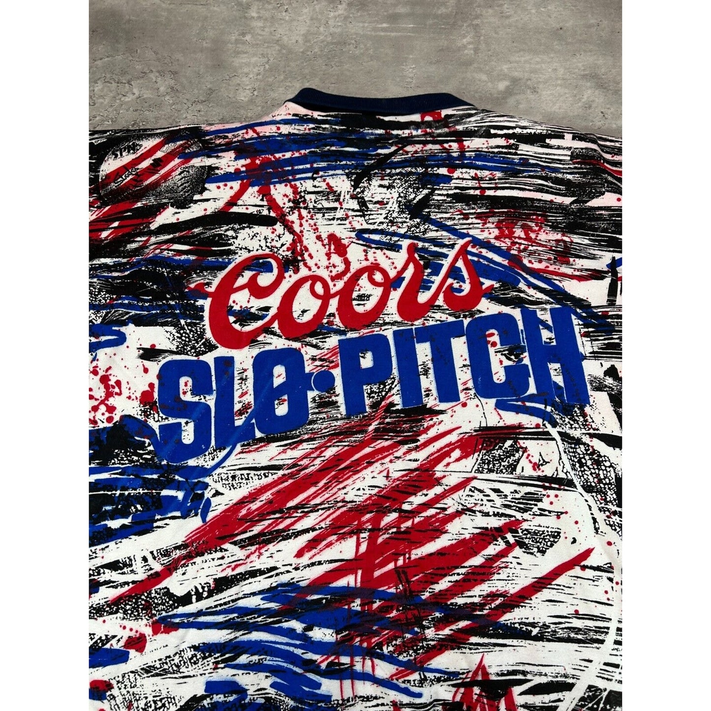 Vintage 90s Coors Slo-Pitch All Over Print Graphic Collared Sweatshirt Size XL