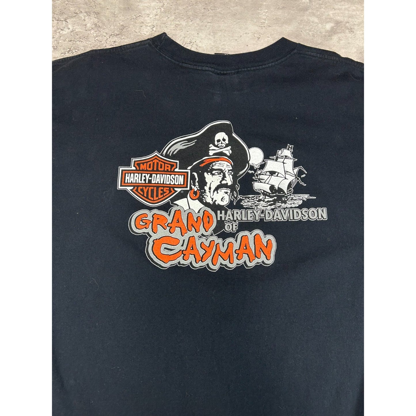 Harley Davidson Motorcycles Pirate Graphic Spellout T-Shirt Size XXL Black