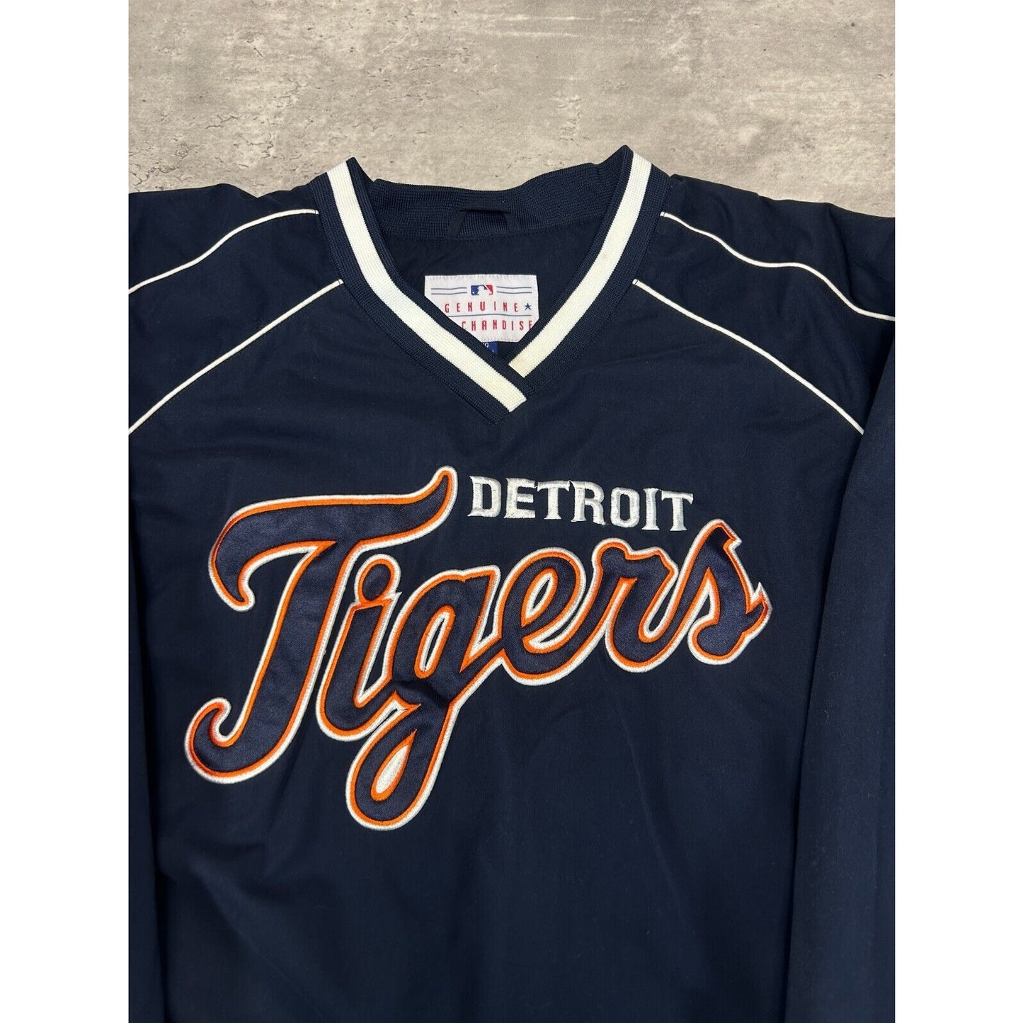 Detroit Tigers MLB Embroidered Spell Out Nylon Baseball Jacket Size Large