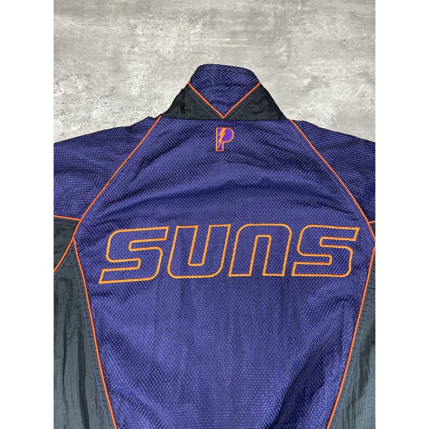 Vintage 90s Phoenix Suns NBA Embroidered Logo Mesh Windbreaker Jacket Size Large