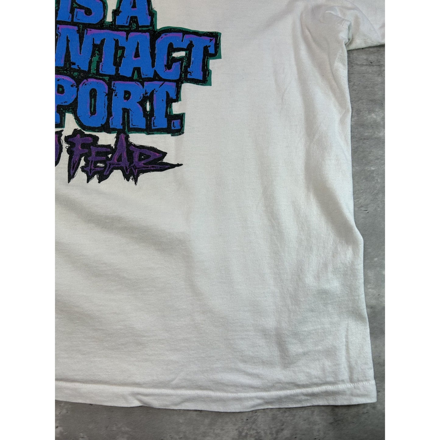 Vintage 90s No Fear Life Is A Contact Sport Spellout Slogan Graphic T-Shirt XL