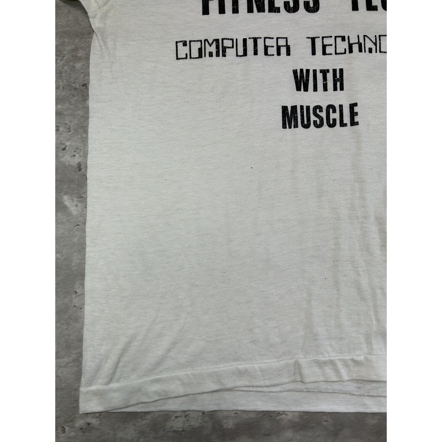 Vintage 80s Fitness Tech Computer Technology & Muscle Ringer T-Shirt Size Small