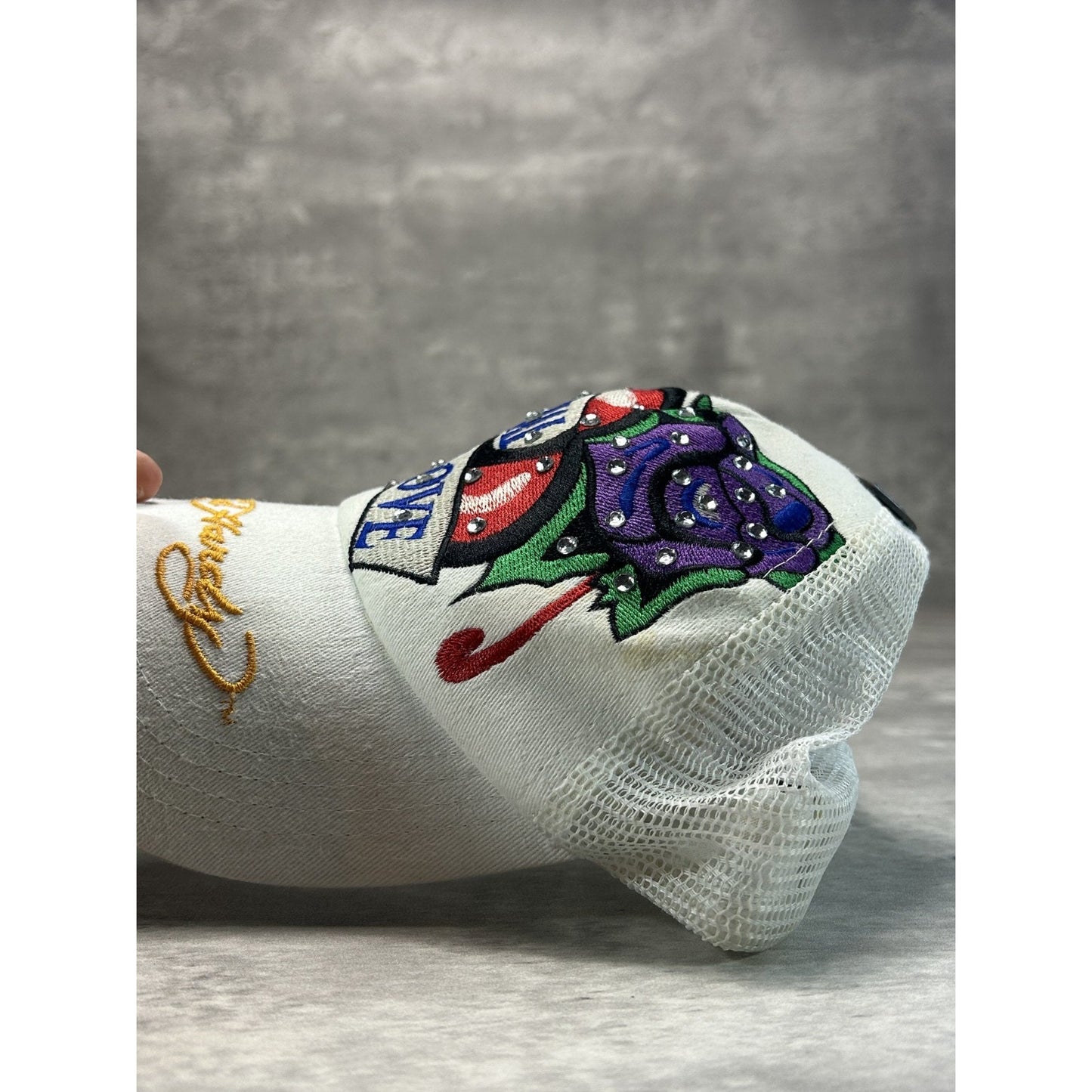 VTG Y2K Ed Hardy Eternal Love Bedazzled Embroidered Trucker Snapback Hat OSFA