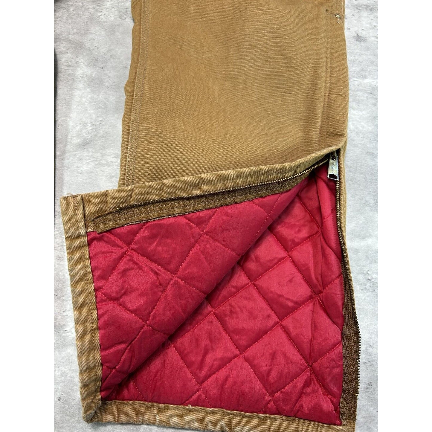 Vintage 90s Carhartt Quilted Lined Canvas Riveted Workwear Pants Size 38 Beige
