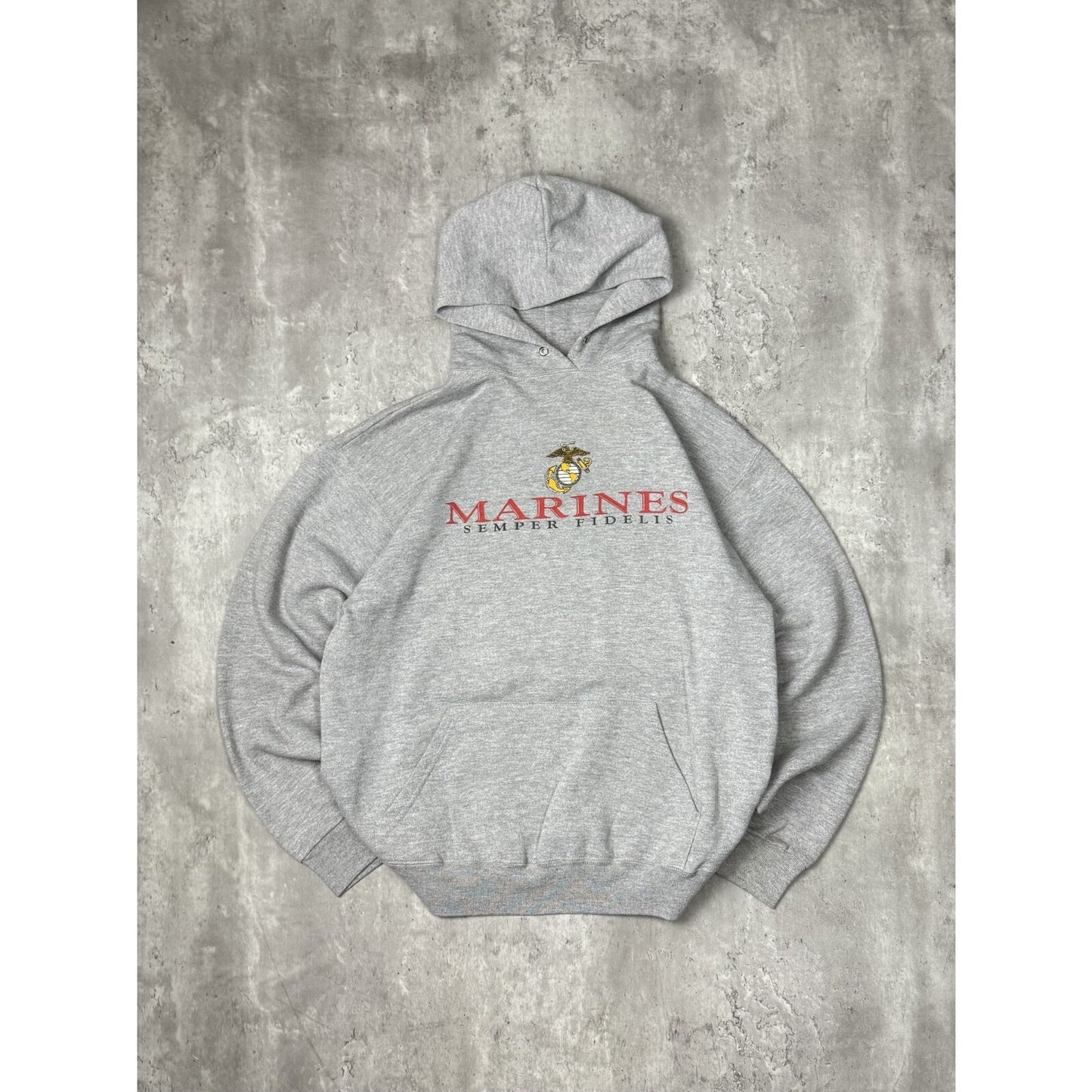 Vintage 90s US Marines Semper Fidelis Graphic Hooded Sweatshirt Size Large