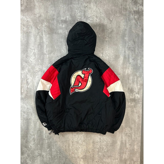 Vintage 90s New Jersey Devils NHL Starter 1/2 Pull Over Insulated Jacket Sz 2XL